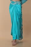 Shop_Anamika Khanna_Blue Embroidered Fleur Blouse U Neck Long Coat And Draped Skirt Set _Online_at_Aza_Fashions