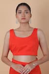 Buy_Anamika Khanna_Coral Embroidered Top V Neck Skirt Set _Online_at_Aza_Fashions