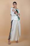 Anamika Khanna_White Silk Collared Abstract Print Shirt And Skirt Set_Online_at_Aza_Fashions