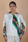Anamika Khanna_White Silk Collared Abstract Print Shirt And Skirt Set_at_Aza_Fashions