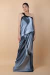 Amit Aggarwal_Blue Printed Tie-dye One Shoulder Dress _Online_at_Aza_Fashions