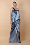 Buy_Amit Aggarwal_Blue Printed Tie-dye One Shoulder Dress _Online_at_Aza_Fashions