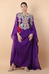 Buy_Anamika Khanna_Purple Embroidered Floral Round Border Cape Skirt Set _at_Aza_Fashions