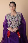 Buy_Anamika Khanna_Purple Embroidered Floral Round Border Cape Skirt Set 