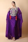Shop_Anamika Khanna_Purple Embroidered Floral Round Border Cape Skirt Set 