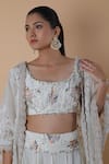 Buy_Anamika Khanna_White Embroidered Floral Scoop Neck Cape Lehenga Set 