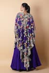 Shop_Anamika Khanna_Purple Embroidered Floral Sweetheart Cape Lehenga Set _at_Aza_Fashions