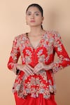 Shop_Anamika Khanna_Red Embroidered Floral V Neck Resham Top And Skirt Set 