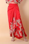 Anamika Khanna_Red Embroidered Floral V Neck Resham Top And Skirt Set _Online