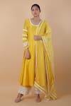 Devnaagri_Yellow Embroidered Thread Round Kurta Set _Online_at_Aza_Fashions