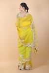 Shop_Anamika Khanna_Yellow Organza Embroidery Floral Flower Vine Saree With Unstitched Blouse Piece _at_Aza_Fashions