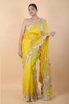 Anamika Khanna_Yellow Organza Embroidery Floral Flower Vine Saree With Unstitched Blouse Piece _Online_at_Aza_Fashions