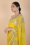 Buy_Anamika Khanna_Yellow Organza Embroidery Floral Flower Vine Saree With Unstitched Blouse Piece 