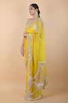 Shop_Anamika Khanna_Yellow Organza Embroidery Floral Flower Vine Saree With Unstitched Blouse Piece 