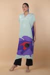 Payal Khandwala_Blue Self Design V Neck Abstract Pattern Tunic _Online_at_Aza_Fashions