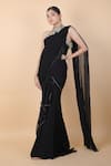 Tarun Tahiliani_Black Embroidered Floral Band Collar Pre-draped Saree With Blouse _Online_at_Aza_Fashions
