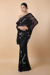 Shop_Anamika Khanna_Black Embroidered Floral Saree With Unstitched Blouse Piece _Online_at_Aza_Fashions