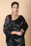 Anamika Khanna_Black Embroidered Floral Saree With Unstitched Blouse Piece _at_Aza_Fashions