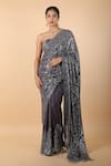 Buy_Nakul Sen_Grey Embroidered Sequins Saree With Unstitched Blouse Piece _at_Aza_Fashions