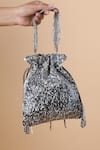 Shop_Lovetobag_Silver Japanese Bugle Beads Amber Embellished Potli Bag _at_Aza_Fashions