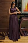 Shop_B'Infinite_Wine Silk Satin Solid Sweetheart Victorian Gown _at_Aza_Fashions