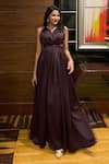 Buy_B'Infinite_Wine Silk Satin Solid Sweetheart Victorian Gown _Online_at_Aza_Fashions