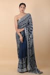 Buy_Nakul Sen_Blue Embroidered Sequins Saree With Unstitched Blouse Piece _at_Aza_Fashions