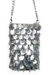 Shop_SG Collection by Sonia Gulrajani_Silver Sequin Penny And Bead Tassel Sling Phone Bag _at_Aza_Fashions