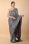 Nakul Sen_Grey Embroidered Sequins Saree With Unstitched Blouse Piece _at_Aza_Fashions