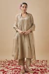 Buy_Cupid Cotton_Grey Chanderi Silk, Organza, Cotton Embroidery Square Floral Kurta With Pant _at_Aza_Fashions
