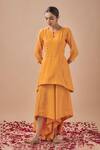 Buy_Cupid Cotton_Yellow Chanderi Silk, Cotton Embroidery Round Yoke Kurta With Asymmetric Pant _at_Aza_Fashions