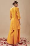 Shop_Cupid Cotton_Yellow Chanderi Silk, Cotton Embroidery Round Yoke Kurta With Asymmetric Pant _at_Aza_Fashions