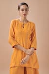 Buy_Cupid Cotton_Yellow Chanderi Silk, Cotton Embroidery Round Yoke Kurta With Asymmetric Pant _Online_at_Aza_Fashions