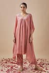 Buy_Cupid Cotton_Pink Cotton Silk Embroidered Resham V Kaftan With Pant _at_Aza_Fashions