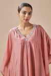 Buy_Cupid Cotton_Pink Cotton Silk Embroidered Resham V Kaftan With Pant _Online_at_Aza_Fashions