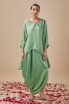 Buy_Cupid Cotton_Green Bemberg Placement Embroidery Zardozi Paan Asymmetric Hem Tunic With Skirt _at_Aza_Fashions