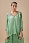 Shop_Cupid Cotton_Green Bemberg Placement Embroidery Zardozi Paan Asymmetric Hem Tunic With Skirt _at_Aza_Fashions