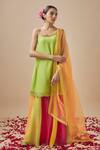 Buy_Cupid Cotton_Green Chanderi Silk And Organza Sleeveless Tunic & Color Block Gharara Set _at_Aza_Fashions