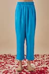 Cupid Cotton_Blue Chanderi Silk Placement Embroidery Beads V Pleat Detailed Kurta Pant Set _Online_at_Aza_Fashions