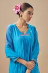 Buy_Cupid Cotton_Blue Chanderi Silk Placement Embroidery Beads V Pleat Detailed Kurta Pant Set _Online_at_Aza_Fashions