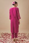 Shop_Cupid Cotton_Magenta Chanderi Silk Embroidery Pitta V Neck Straight Kurta With Pant _at_Aza_Fashions