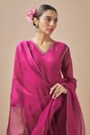 Buy_Cupid Cotton_Magenta Chanderi Silk Embroidery Pitta V Neck Straight Kurta With Pant _Online_at_Aza_Fashions