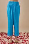 Cupid Cotton_Blue Chanderi Silk Placement Embroidery Aari V Yoke Kurta With Pant _Online_at_Aza_Fashions