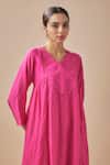 Buy_Cupid Cotton_Pink Silk Cotton Placement Embroidery Sequins V A-line Kurta With Pant _Online_at_Aza_Fashions