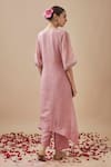 Shop_Cupid Cotton_Pink Chanderi Silk Embroidery Pitta V Neck Yoke Kurta With Pant _at_Aza_Fashions