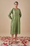 Buy_Cupid Cotton_Green Chanderi Silk Embroidery Resham Round And Aari Floret Yoke Kurta With Inner _at_Aza_Fashions