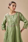 Cupid Cotton_Green Chanderi Silk Embroidery Resham Round And Aari Floret Yoke Kurta With Inner _Online_at_Aza_Fashions