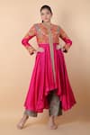 Buy_Debyani + Co_Magenta Embroidery Mirror Round Neck Floral Anarkali With Pant_Online_at_Aza_Fashions