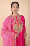 Buy_Debyani + Co_Magenta Embroidery Floral Round Neck Kurta Dhoti Pant Set _Online_at_Aza_Fashions