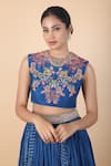 Shop_Debyani + Co_Blue Print Floral Jacket Open Placement Bandhani Skirt And Set _Online_at_Aza_Fashions